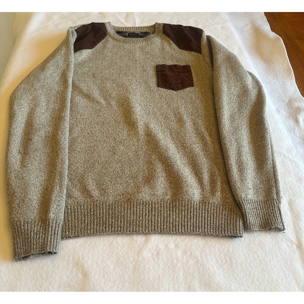 Buffalo David Bitton Sweater Men M Beige Brown Fleece Lined Corduroy Pocket Cozy